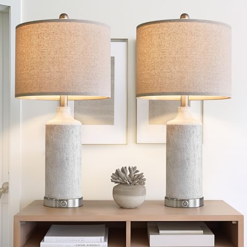 OYEARS 24”Table Lamp for Bedroom, Bedside Lamps Set of 2 for Nightstands, 3-Way Dimmable Table Lamps for Living Room with USB Charging Ports, Farmhouse Touch Lamp for Home Decor, Resin, Off White - Image 6