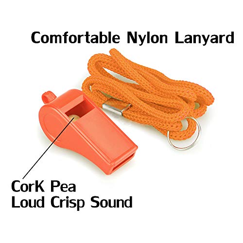 Hipat Emergency Whistle With Lanyard, Loud Crisp Sound Outdoor Whistle, 2Pcs Orange Whistles Ideal For Camping, Hiking, Traveling, Self-Defense #TOP1