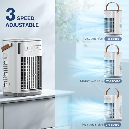 Mini Portable Air Conditioners w/Remote, USB Charging Powered, 1200ML Water Tank, 2 Ice Boxes & 2 Sprays, 7H Smart Timer, Evaporative Air Cooler With 3Speeds, Desktop Fan For HomeOutdoors by FLOWBREEZE - Image 8