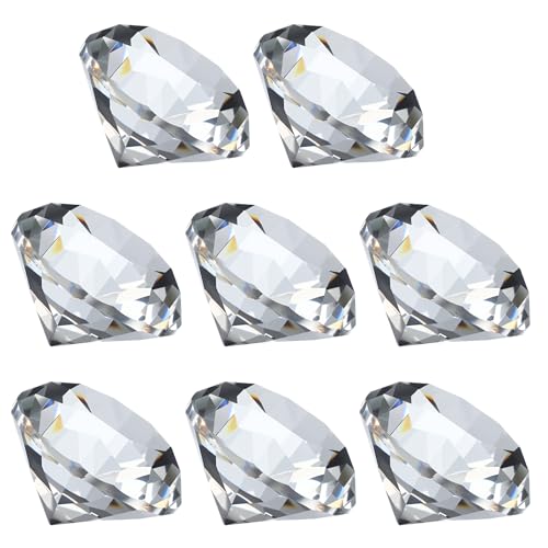 PATIKIL 8 Pcs Diamond Crystal Paperweight, 40mm / 1.57 Inch Crystal Paperweight Paper Weight for Home Office Desktop Table Decor Wedding Party Jewelry Ornaments, Clear
