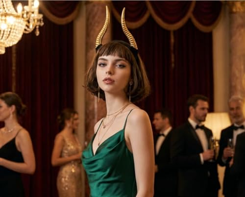 LEEMASING Antelope Serre-tête en corne pour Halloween, cosplay, fête à thème, Noël, anniversaire, cosplay (Doré) – vue 3