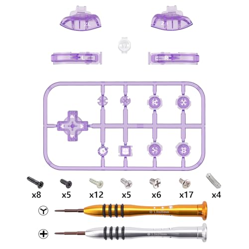 Image of eXtremeRate Clear Atomic Purple Replacement ABXY Home Capture Plus Minus Keys Dpad L R ZL ZR Trigger for Nintendo Switch Lite, Full Set Buttons Repair Kits with Tools for Nintendo Switch Lite