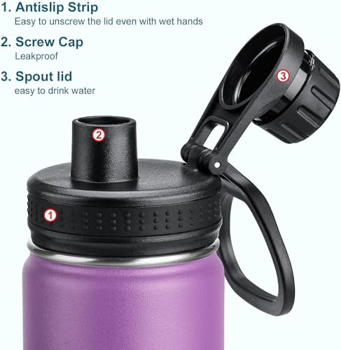 Image of Koodee Small Water Bottle 12 oz Stainless Steel Vacuum Insulated Water Bottle for Back to School, Wide Mouth Flask with Leakproof Spout Lid(Purple)
