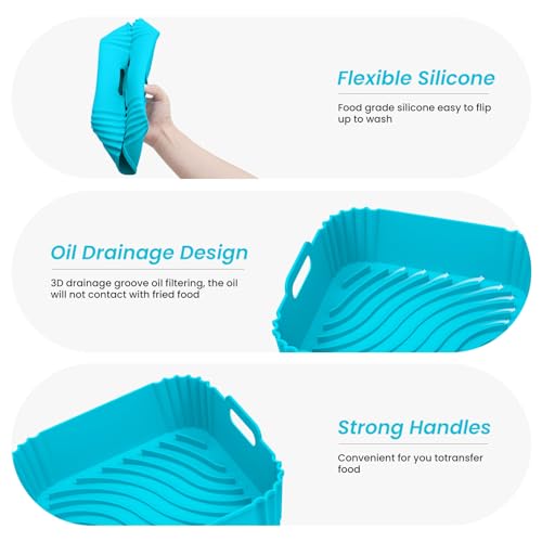 Redfly 2 Pack Silicone Air Fryer Liners, Square Reusable Non-Stick Basket Inserts for 4-5 QT Air Fryers, Dishwasher Safe Parchment Paper Replacement Accessories Red & Blue - Thumbnail 4