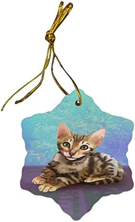 Doggie of the Day Bengal Cat Christmas Snowflake Ceramic Ornament
