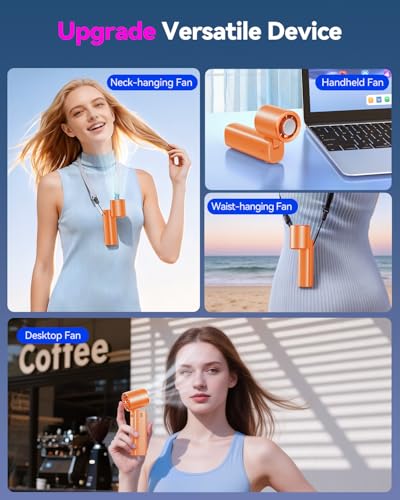 Image of DRORION Portable Mini Fan with Ice Cooling Function, 199 Speed Adjustable Handheld Fan, Rechargeable Personal Fan with Digital Display, Quiet Desk Fan for Travel, Office, Outdoor, Summer,Orange