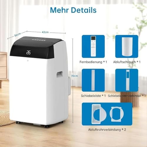 3- in- 1 Mobiles Klimagerät 10000 BTU- Schnelles Kühlen, Ventilator & Luftentfeuchter- Energieklasse A+, leiser Betrieb, 2 Geschwindigkeiten, 24h- Timer, Fernbedienung- Für Zuhause & Büro- S-6