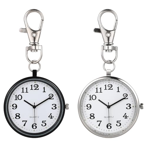 HEALEEP Montre de Poche à Quartz pour Infirmières en Alliage Grand Cadran, Porte-clés Élégant, 2 Pièces, pour Hôpitaux et Étudiants en Examens