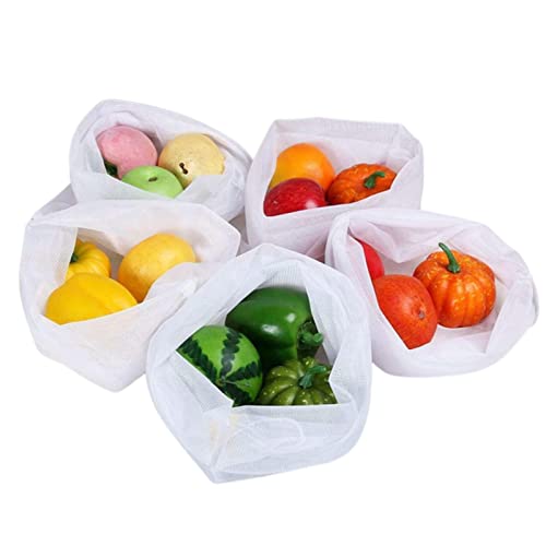 Tebinzi Bolsas de Malla para Productos agrícolas | Bolsa de Malla Lavable para Productos agrícolas, Bolsas de Frutas, Vegetales y comestibles | Paquete de 5 Bolsas semicirculares para Almacenamiento Cover