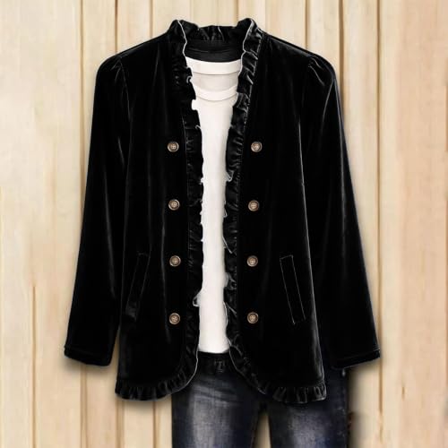 Velvet Jacket Women Long Sleeve Fall Jackets Ruffle Trim Cardigan Winter - image 3