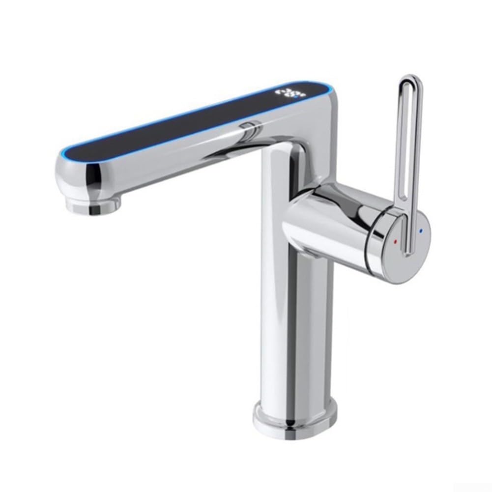 Grifo mezclador LED de latón con pantalla de temperatura (cromo)