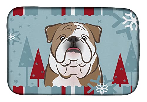 Caroline's Treasures BB1715DDM Winter Holiday English Bulldog Dish Drying Mat Absorbent Dish Drying Mat Pad for Kitchen Counter Dish Drainer Mat for Countertop, 14 x 21", Multicolor