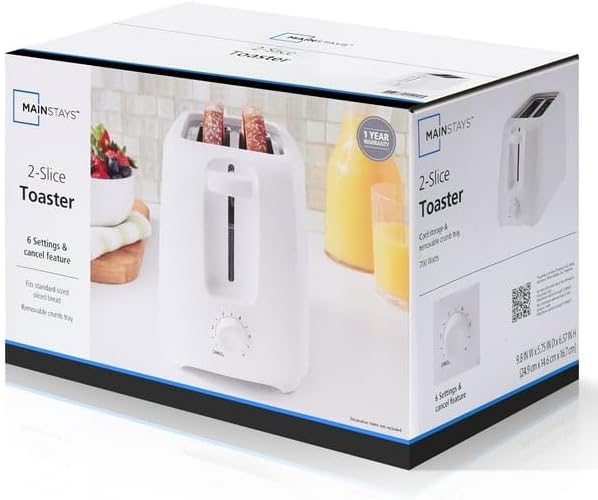 2-Slice Toaster with 6 Shade Settings and Removable Crumb Tray, Arctic White, Fit Bread Slices Up To 4"X 4"