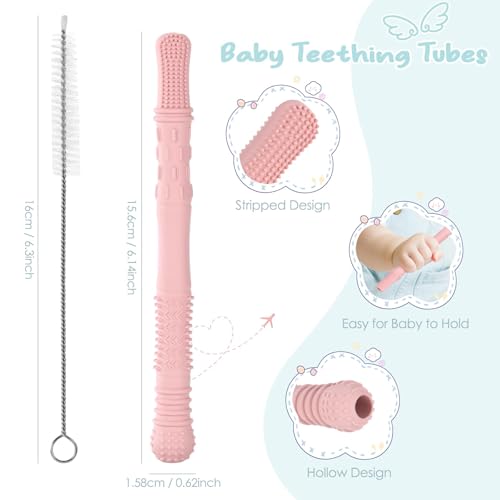 Image of Teether for Baby,Teething Sticks for Babies,3 PCS Silicone Tubes Teethers for 6 to 12 Months,Food Grade Silicone,Infant Teething Relief Chew Tubes Toddler Teething Straws Baby Gifts