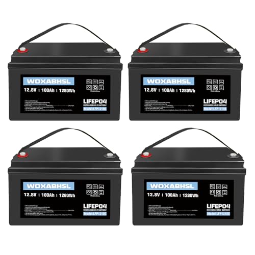 WOXABHSL 4 PCS 12V 100AH Lifepo4 Lithium Battery Up to 15000+ Deep Cycles, Buit in 100A BMS Perfect for Trolling Motors, Boat, Marine, Rv, Solar