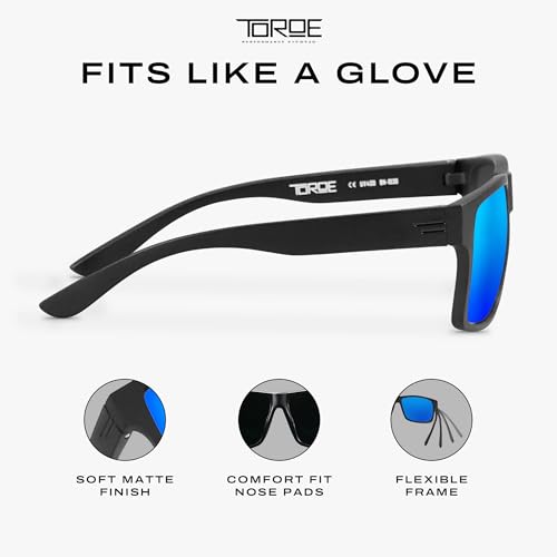Image of TOROE TR90 Square Frame Grade A Polarized Black Emblem Sunglasses with Anti Reflective Water Repellent Polycarbonate Lenses