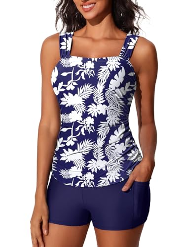 Summer Mae Womens Tankini Swimsuits Ruched Tummy Control Bathing Suits Two Piece Swimwear with Sporty Shorts 2025