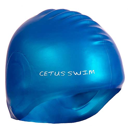 Touca de Silicone para Natação Cetus Cobre Orelha - Azul