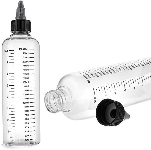 2 Pack Applicator Bottle for Hair, 8.5oz Hair Color Applicator Bottle with Twist-On Top Tip Cap, Plastic Squeeze Bottle with Graduated Scale