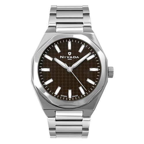 Nivada Swiss Corporate Reloj para Hombre Carátula Color Café Indicadores Índices Caja de Acero Inoxidable Octagonal 40MM Extensible de Acero Inoxidable
