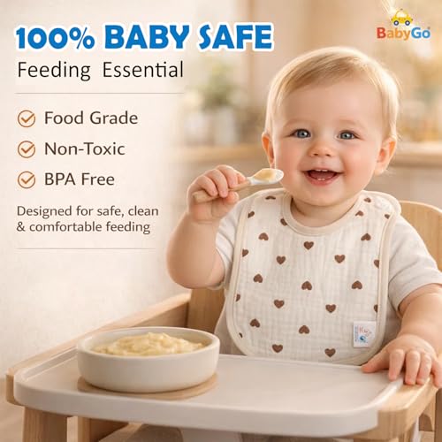 Image of BabyGo Muslin Bib Set of 3 Ultra-Soft & Absorbent Bibs with Adjustable Snap Buttons | Breathable | 6 Layer Waterproof Backing for Drooling | Teething & Feeding | 0-24 Months | MultiColor (Pack of 3)