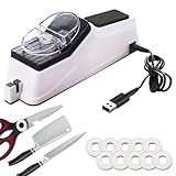 Surudoisharp Pro Electric Knife Sharpener for All Knives, afilador de cuchillos electrico, Double Sided Knife Sharpener for Quick Sharpening Polishing with 10 Sharpening Discs Protective Cover