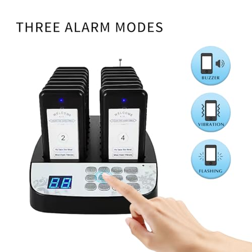 Buzzers for Restaurant,16 Restaurant Pagers,Long Range Food Buzzer,Social Distancing Keeping Pagers with Buzzer|Vibration|Flashing,Wireless Calling System for Restaurant(Blue Light)