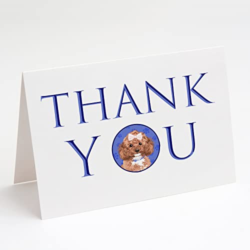 Caroline's Treasures CK9086GCA7P Poodle Toy Red Thank You Greeting Cards and Envelopes Pack of 8 Blank Cards with Envelopes Whimsical A7 Size 5x7 Blank Note Cards