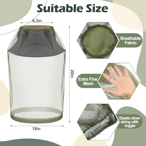 Image of Funtery 12 Pcs Mosquito Net Hat Face Netting Head Mesh Face Fly Netting Hood Protecting Sun and Fishing Hat Net for Men Women(Gray, Khaki, Army Green)