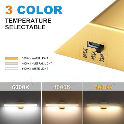 Image of SineRise LED Modern Bathroom Vanity Light Fixtures (24-Inch, 3000K /4000K /6000K, Dimmable), Gold Modern Acrylic Bathroom Wall Lighting Fixtures Over Mirror