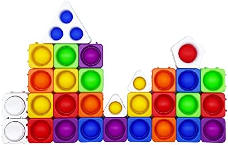 Bubble Era Pop it Fidget Toy 30pcs Jigsaw Puzzle Blocks,Pop Spinner,Upgrade Silicone Sensory Infinite DIY Toys,Bath Toys for Kids Anxiety Stress Reliever Gift, Multicolor