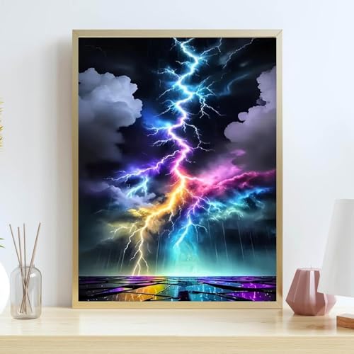 Image of Colorful Lightning Stamped Cross Stitch Kits for Beginners Adults, Dimensions Needlepoint Art Crafts,Counted Cross Stitch Kits Embroidery Kits for Beginners Adults for Home Decor 11.8X15.7inch