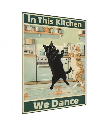 Funny Cat Kitchen Wall Decor - Vintage Metal Tin Sign, Use Code SW7OB5JS