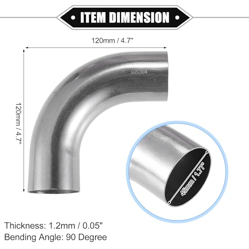 VekAuto 2 Pcs Bend Elbow Pipe Tube, 1.75" OD 4.7" Leg 90 Degree DIY Exhaust Pipe Intercooler Air Intake Tube Universal for Car Truck Automotive Durable 304 Stainless Steel Silver Tone by VekAuto - Used condition - Image 6
