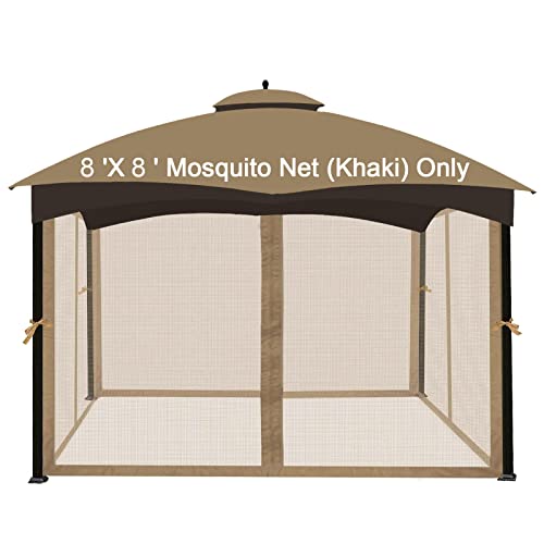 Gazebo Universal Replacement Mosquito Netting - Wonwon Outdoor Gazebo Canopy 4-Panel Screen Walls with Zipper for 8\' x 8\' Gazebo (Mosquito Net Only) (Khaki)