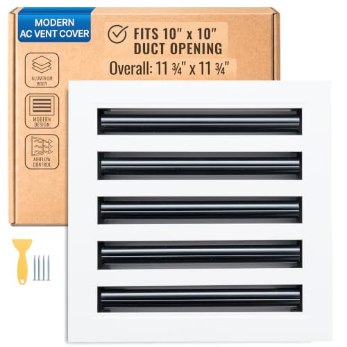 Fits 10x10 Duct Opening, Modern AC Vent Cover, Aluminum Linear Slot Diffuser, Decorative Air Vent Cover, Air Supply Grille for Ceiling, Sidewall, Floors, White, Outer Size 11 3/4" x 11 3/4" by Handua - Used condition - US$36.32