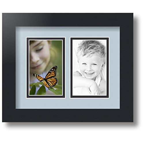 ArtToFrames Collage Photo Frame Double Mat with 2 - 3x5 Openings and Satin Black Frame