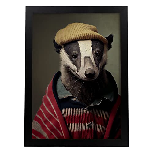 Nacnic Blaireau Affiche dans un style de photographie. Illustrations réalistes d'animaux en vêtements humains. Design d'intérieur et décoration. A4.