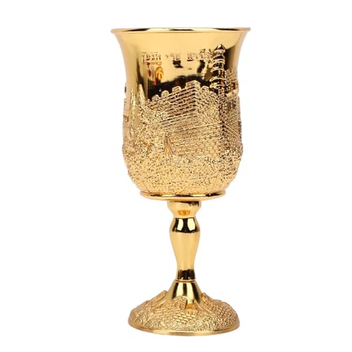 Blaihild Zestaw Filiżanek Kiddush Kubek do Wina na Nóżce z Talerzykiem Elegancki, Ręcznie Wykonany ze Stopu Cynku na Festiwale ślubne Spotkania Rodzinne Uroczystości (złoty kolor)
