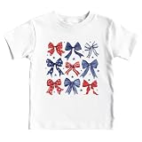 Picture of COMIZI 4th of July Shirts Toddler Boys Girls American Flag Bows Tshirt Kids Patriotic Tee Tops