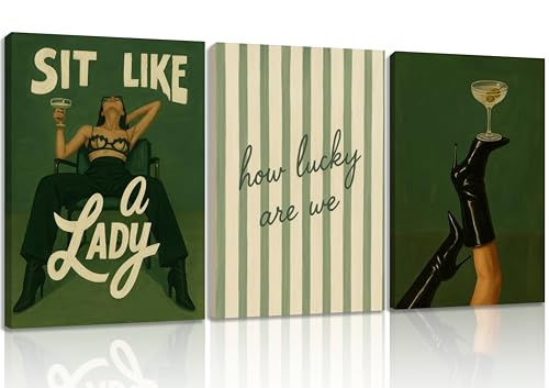 3Pcs Trendy Bold Feminist Wall Art Green Vintage Funky Girl