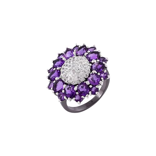 Bague en argent 925 rhodié noir et pierres naturelles