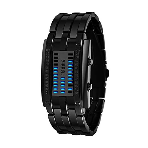 TONSHEN Binario Relojes de Hombre Deportivos Acero Inoxidable Bisel Y Correa Moda Relojes de Pulsera Calendario El Unico Diseño Simple Digitales LED Azul Luz Cool Relojes Negro (Mujer)