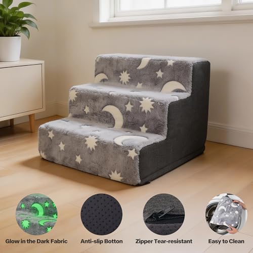 PAWISE Glow in the Dark Dog Stairs, 3-Step Non-Slip Plush Pet Steps by PAWISE - Used condition - Image 3