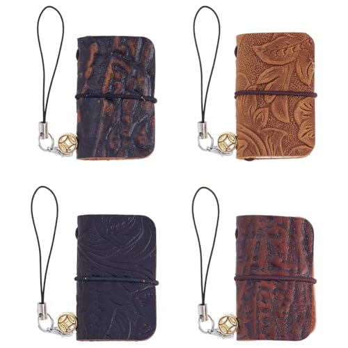 WEBEEDY 4 Pcs Vintage Leather Mini Notebook Retro Portable Travel Journal with Metal Clasp Insertable Pages for Halloween Witch Decorations Christmas Party Favors Gift, 1.2x1.9 Inch