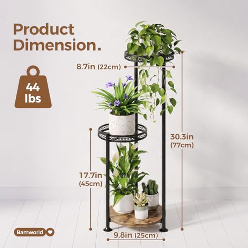Bamworld Blumenständer Metall Mehrstöckig – Pflanzenständer Modern für Innen – Pflanzenregal Platzsparend, Schwarzer Blumenhocker als Blumentreppe