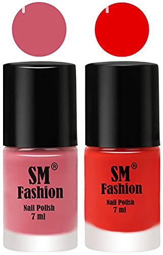 Image of Long Lasting Nail Polish | Nail Paint Combo 7 ml Each) - Set of 2 Nude Pink-Fire Orange
