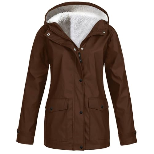 Générique Parka Imperméable Femme Manteau D'hiver Capuche Fourrée Coupe-Vent Zippé Veste Extérieur Chaude Mode Vetement Femme Grande Taille, Marron, L