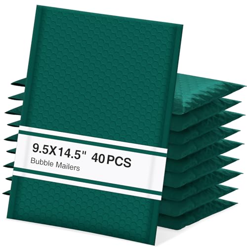 UCGOU Bubble Mailers 9.5x14.5" 40 Pack Usable Size 9.5x13.5" Green Padded