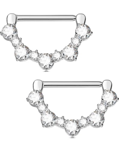 OUFER 2PCS G23 Titanium Nipple Rings 14g Nipple Piercing Jewelry Clear Cubic Zircon Barbell Clicker Piercing Jewelry for Women